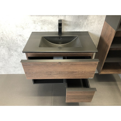 Тумба с раковиной подвесная дуб темный 75см Comforty 00-00000889CF