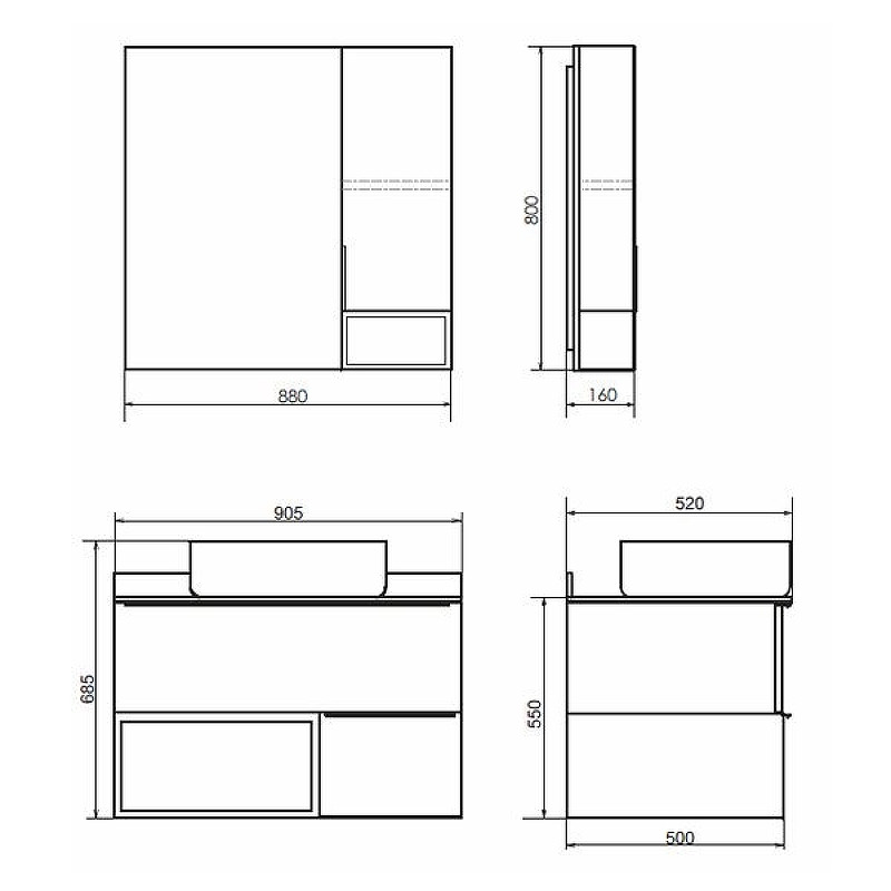 Тумба с раковиной подвесная дуб темный 90см Comforty 00-00002868CF