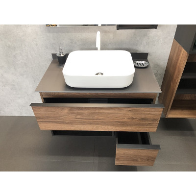 Тумба с раковиной подвесная дуб темный 90см Comforty 00-00002868CF