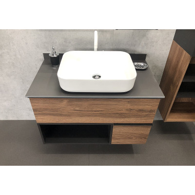Тумба с раковиной подвесная дуб темный 90см Comforty 00-00002868CF