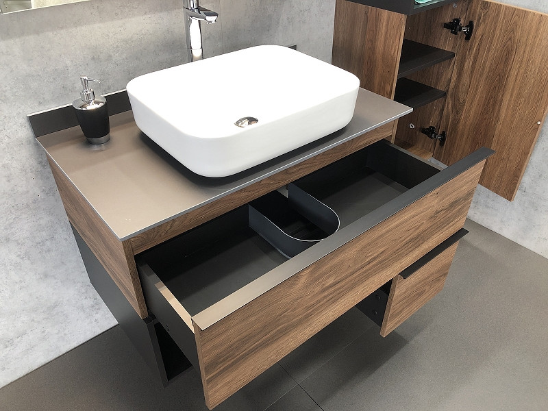 Тумба с раковиной подвесная дуб темный 90см Comforty 00-00002868CF