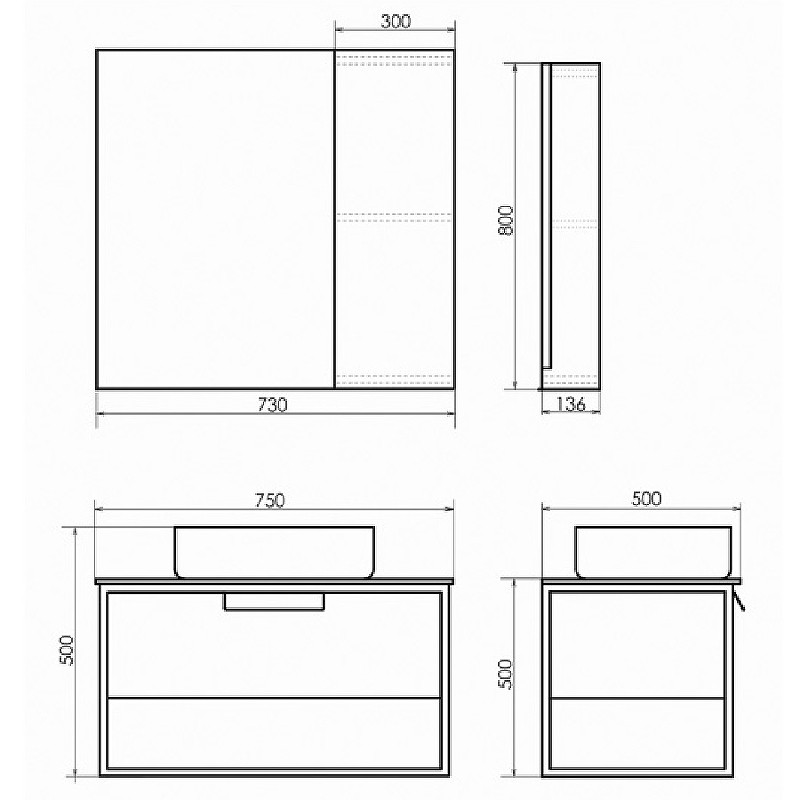Зеркало-шкаф бетон светлый 75x80см Comforty 00004149063CF