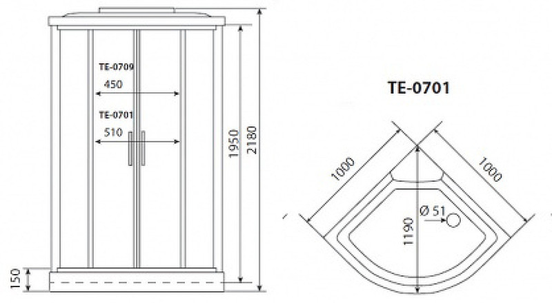 Душевая кабина левая 120х80х218см белая Timo TE-0702 L
