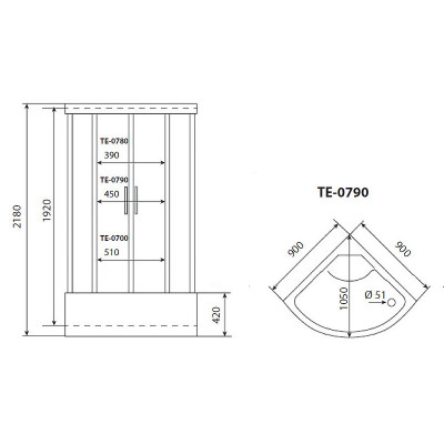 Душевая кабина 90х90х218см белая Timo TE-0790