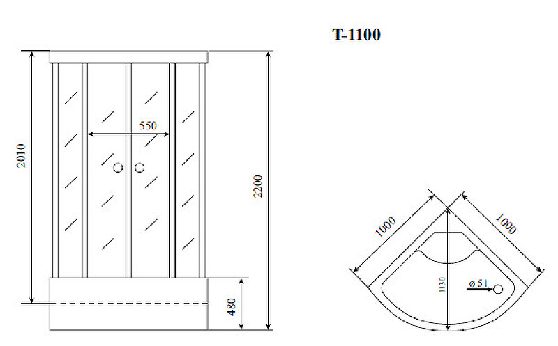 Душевая кабина 100х100х220см хром Timo T-6600 S