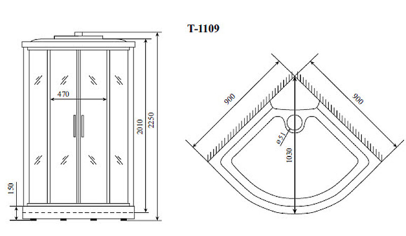 Душевая кабина 90х90х220см хром Timo T-6609 S