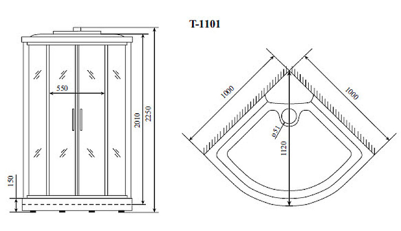 Душевая кабина 100х100х220см хром Timo T-6601 S