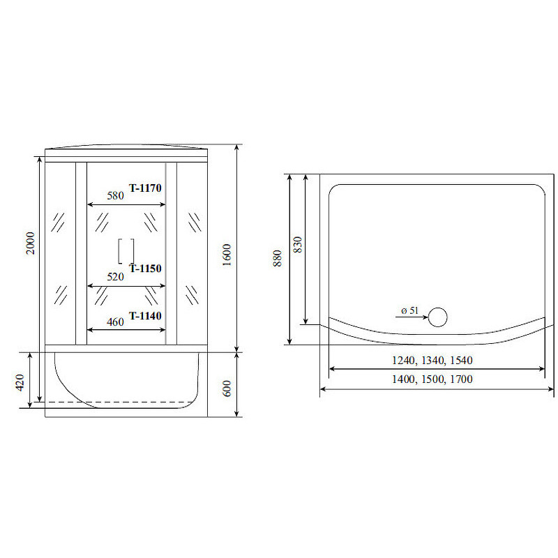 Душевая кабина 170х88х220см хром Timo T-6670 S