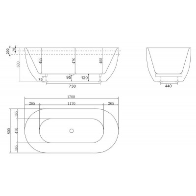Ванна 170x80х60см Belbagno BB70-1700-800-W/NM отдельностоящая акриловая, черный матовый
