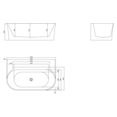 Ванна 170x80х60см Belbagno BB409-1700-800-W/NM пристенная акриловая, черный матовый