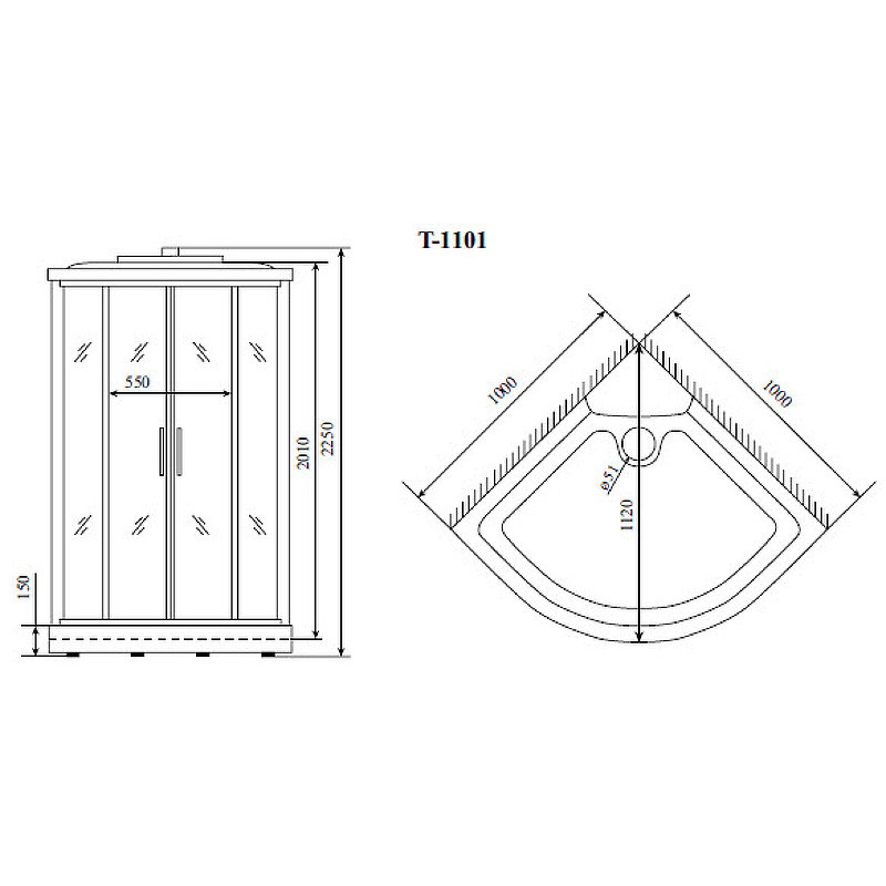 Душевая кабина 100х100х220см хром Timo T-8801 C