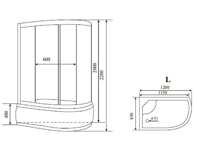 Душевая кабина левая 120х85х220см хром Timo T-8820L C