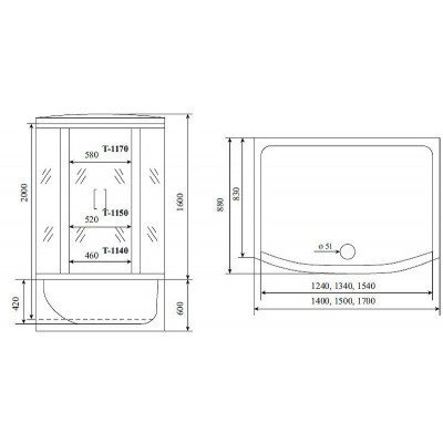 Душевая кабина 150х88х220см хром Timo T-8850 C