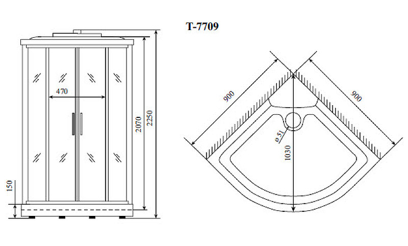 Душевая кабина 90х90х225см хром Timo T-7709