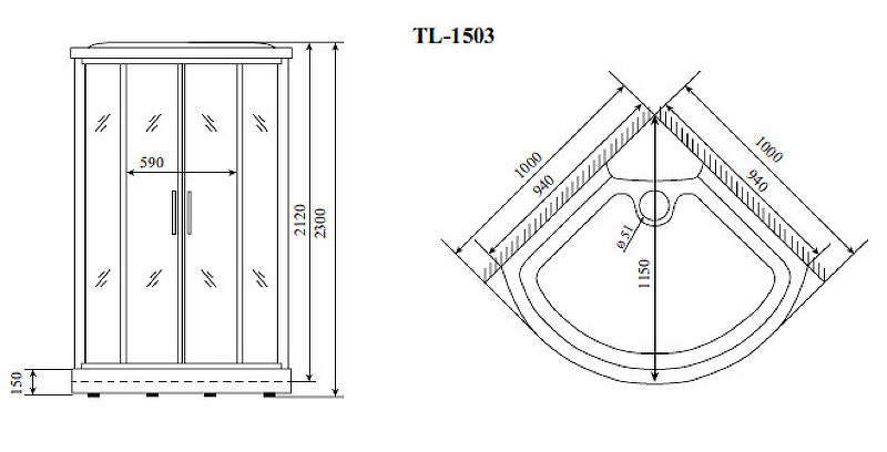 Душевая кабина 100х100х230см хром Timo TL-1503