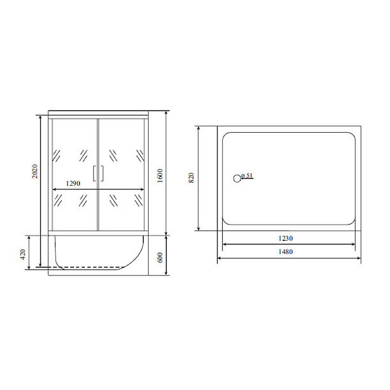 Душевая кабина 168х90х220см хром Timo TL-1506