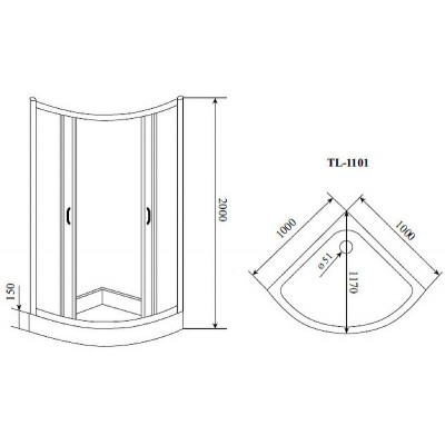 Душевой уголок 100х100х200см хром Timo TL-1101 R