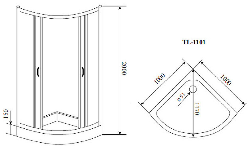 Душевой уголок 100х100х200см хром Timo TL-1101 R