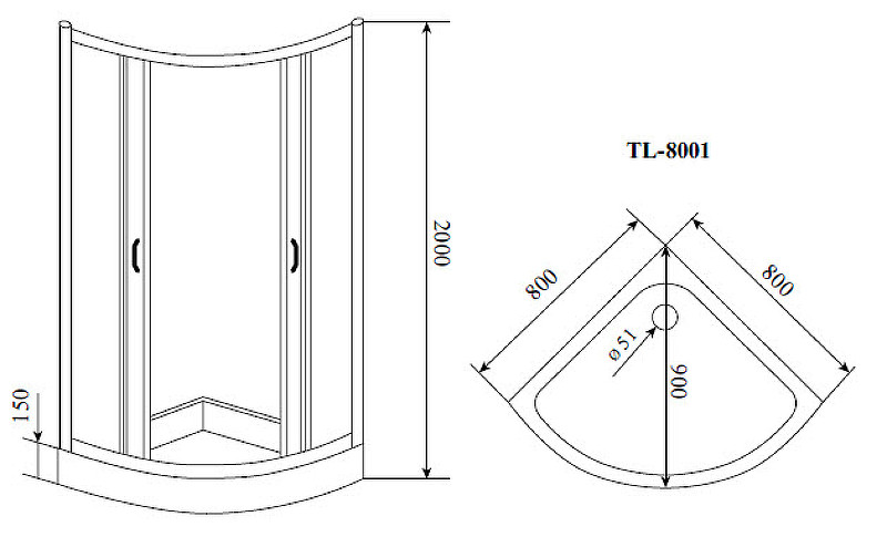 Душевой уголок 80х80х200см хром Timo TL-8001 R