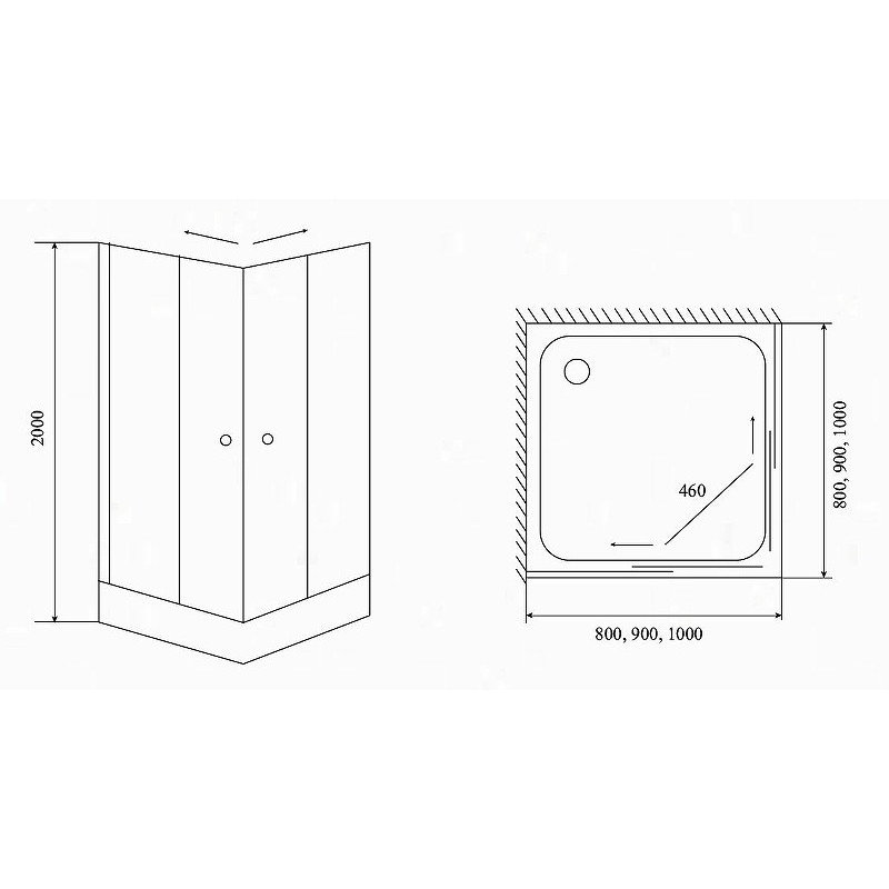 Душевой уголок 80х80х200см хром Timo TL-8002 F