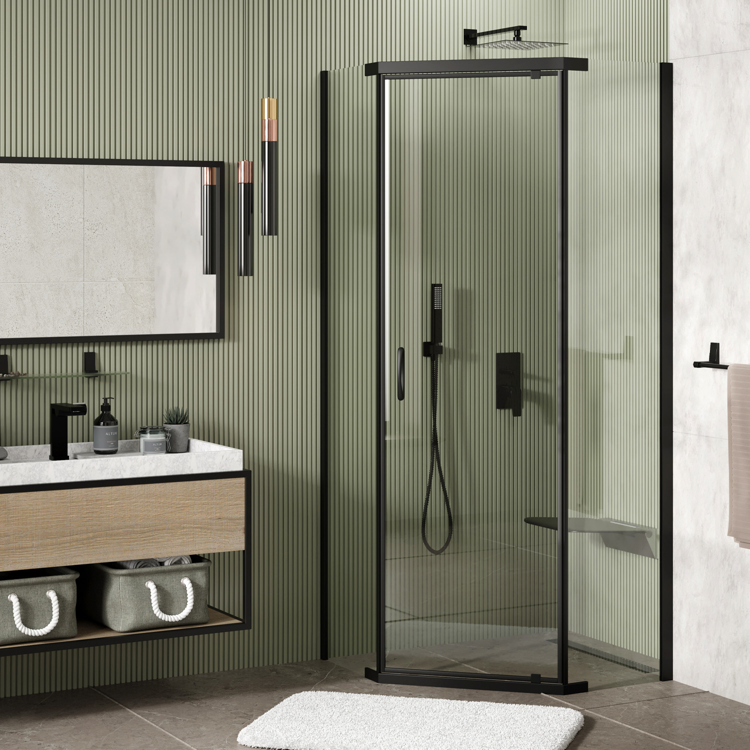 Душевой уголок 90х90х200см черный WasserKraft Wiese 84P11