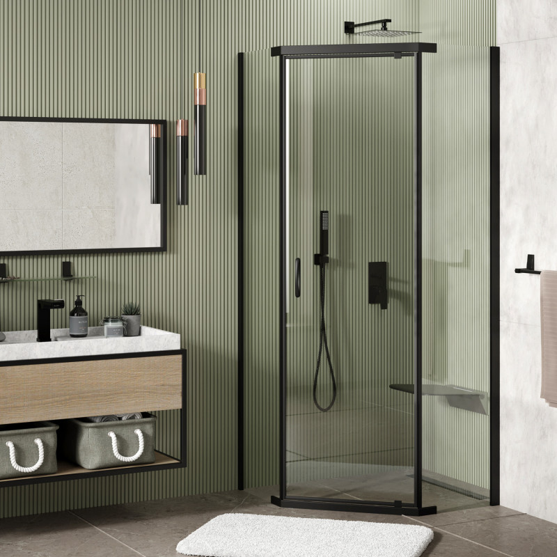 Душевой уголок 100х100х200см черный WasserKraft Wiese 84P38