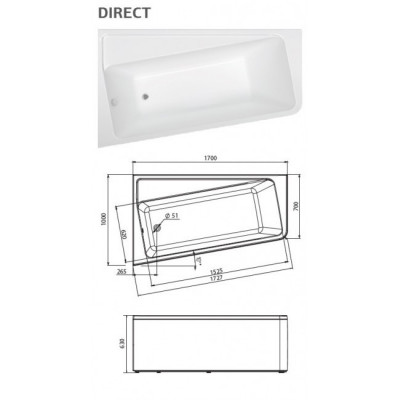 Акриловая ванна левая 170х100см белая Marka One Direct 01дир1710л