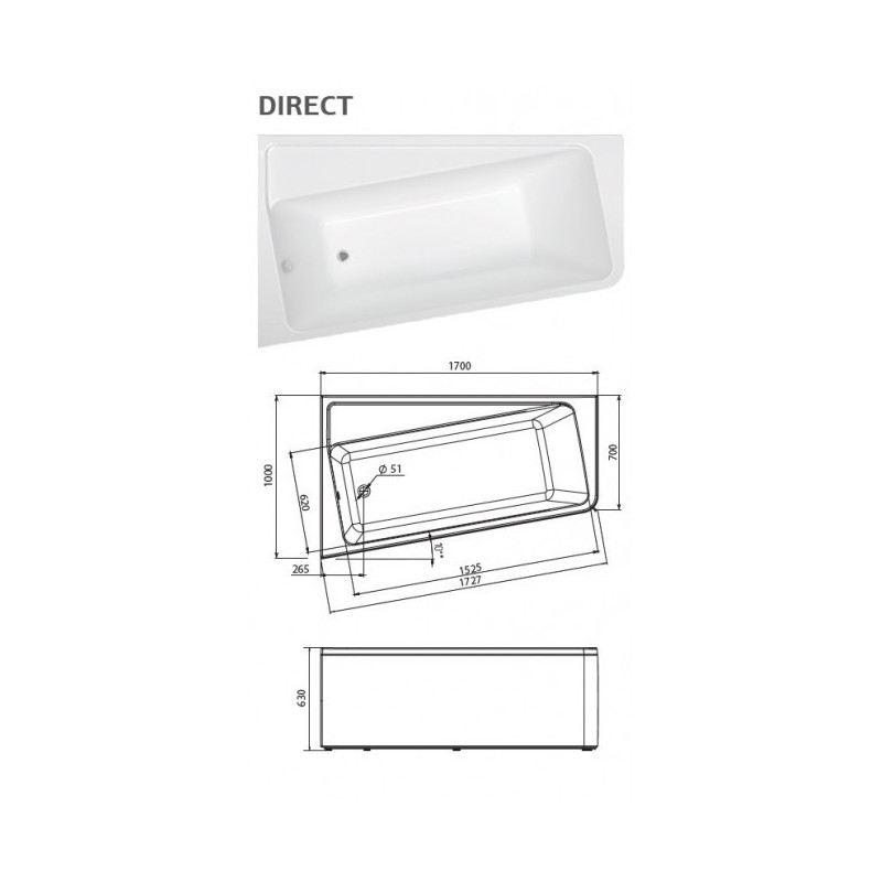 Акриловая ванна левая 170х100см белая Marka One Direct 01дир1710л