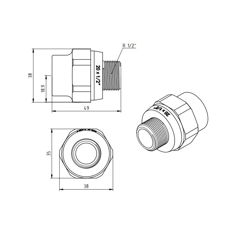 Муфта PPR белая комби.НР 20 х 1/2" VALTEC VTp.701.0.02004