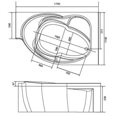 Акриловая ванна левая 175х110см белая Marka One Ergonomika 01эрг17511л