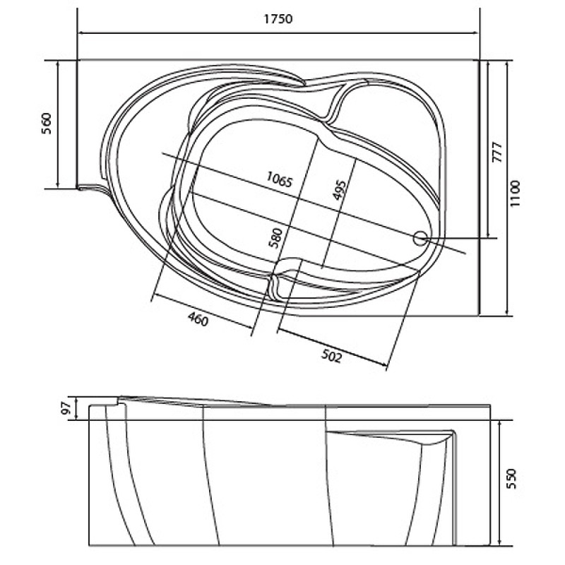 Акриловая ванна левая 175х110см белая Marka One Ergonomika 01эрг17511л