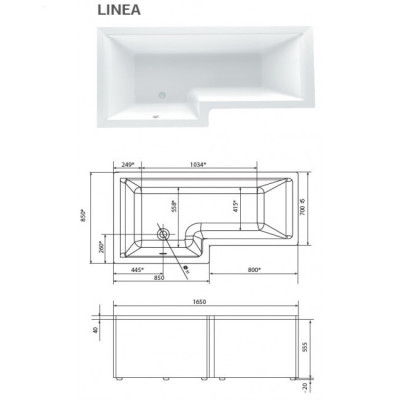 Акриловая ванна левая 165х85см белая Marka One Linea 01лин16585л