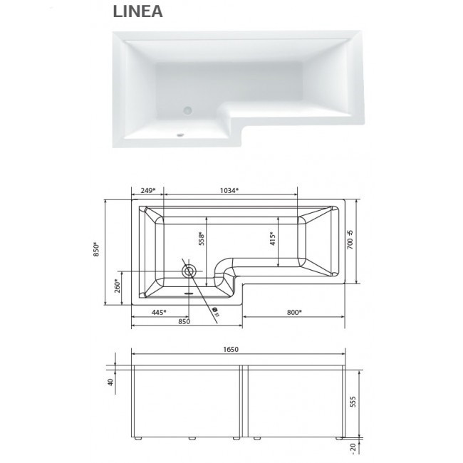 Акриловая ванна левая 165х85см белая Marka One Linea 01лин16585л