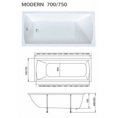 Акриловая ванна 155х70см белая Marka One Modern 01мод15570