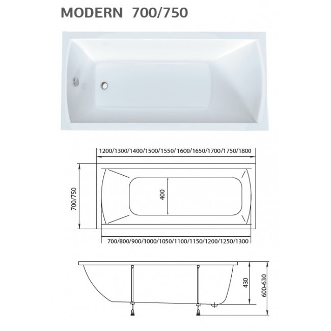 Акриловая ванна 155х70см белая Marka One Modern 01мод15570