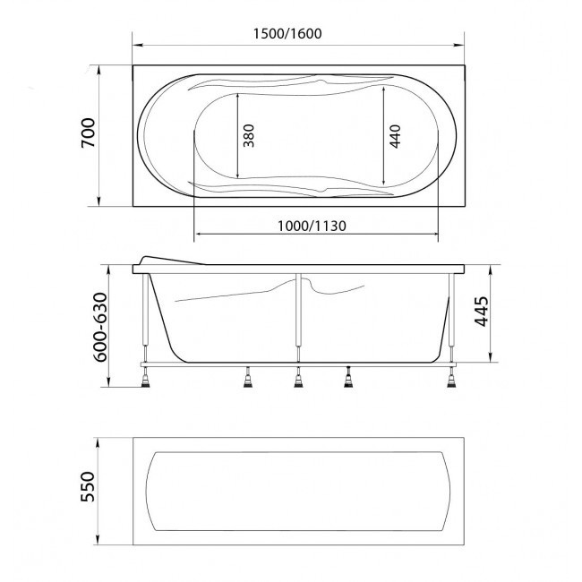 Акриловая ванна 160х70см белая Marka One Vita 01вит1670