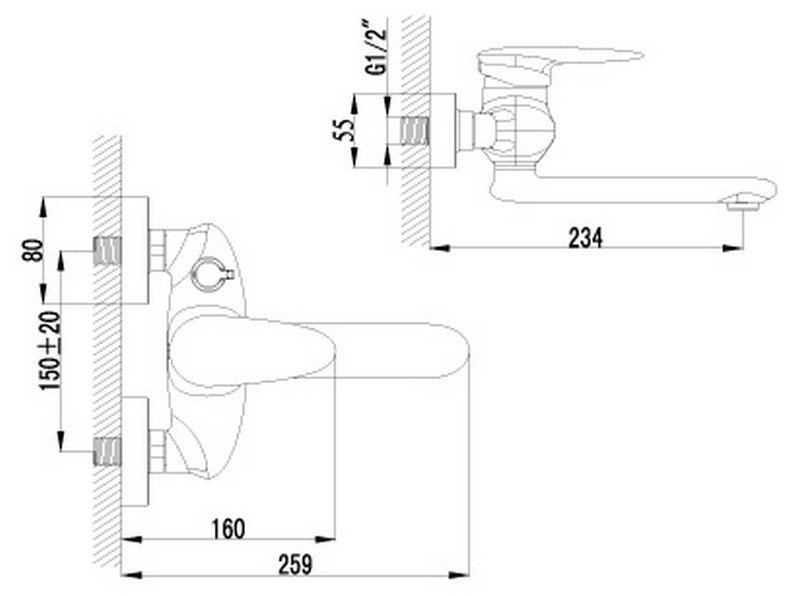 Смеситель Lemark для ванны  с фиксированным плоским изливом 170мм, STATUS, LM4414C