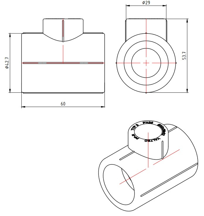 Тройник PPR белый перех. 32 х 20 х 32 VALTEC VTp.735.0.032020032