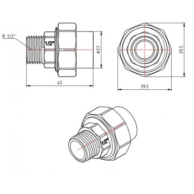 Муфта PPR белая разъемная НР 20 х 1/2" VALTEC VTp.761.0.02004