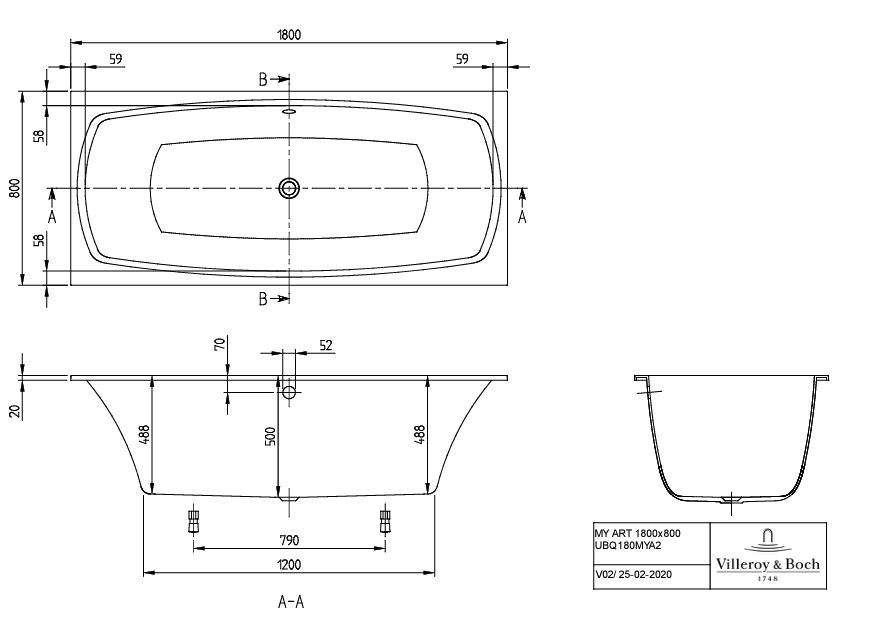 Ванна 1800x800mm Villeroy&Boch My Art DUO, Альпийский белый, с ножками