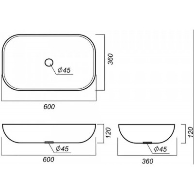 Раковина на столешницу белая 60x36x12см 1Marka У84089
