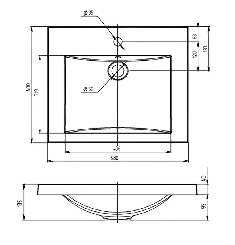 Раковина на столешницу белая 58x48x13.5см 1Marka Ц0000004832