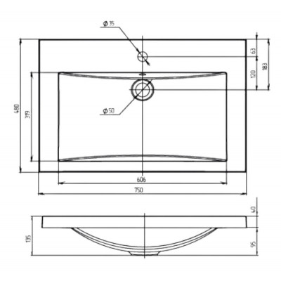 Раковина на столешницу белая 75x48x13.5см 1Marka Ц0000004400