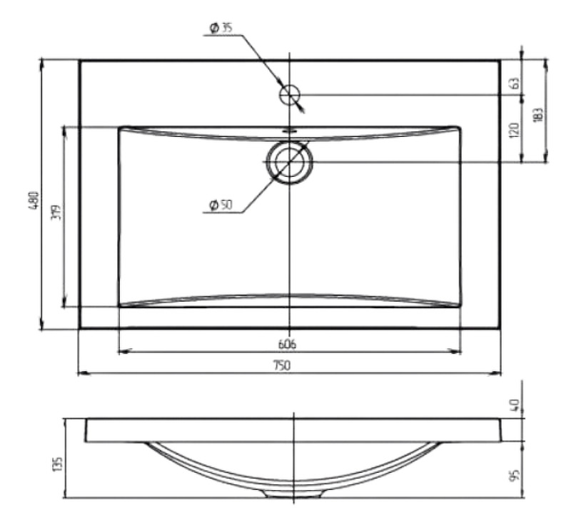 Раковина на столешницу белая 75x48x13.5см 1Marka Ц0000004400