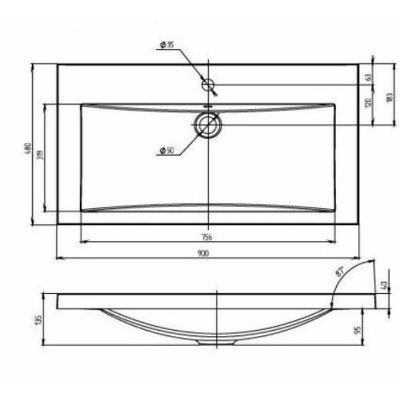 Раковина на столешницу белая 90x48x13.5см 1Marka Ц0000004833