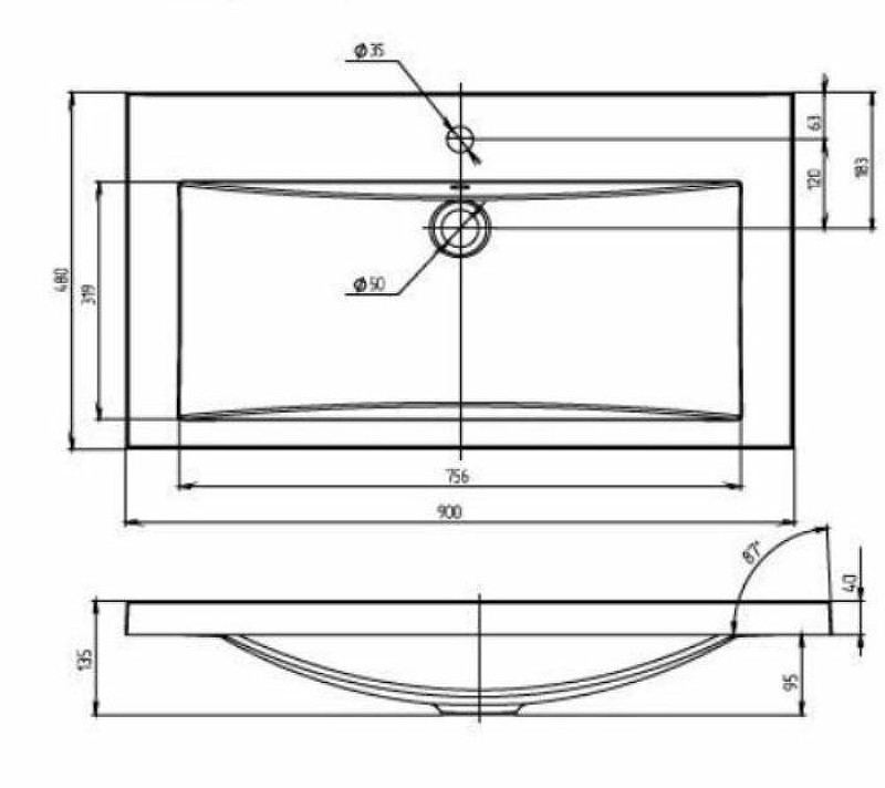 Раковина на столешницу белая 90x48x13.5см 1Marka Ц0000004833