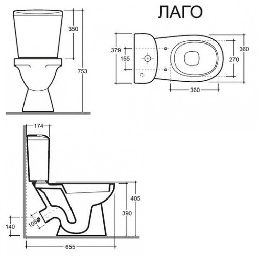 Унитаз-компакт ЛАГО, к/в, 2-реж, сид. ПП (КЕРАМИН)