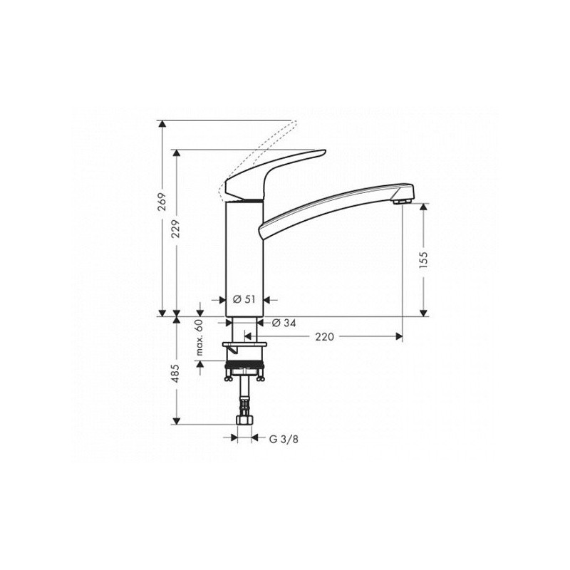 Смеситель для кухни, Focus, высокий излив, цвет сталь, Hansgrohe 31806800