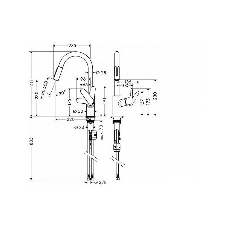 Смеситель Hansgrohe Focus для кухонной мойки с выдвижным душем 31815000, хром