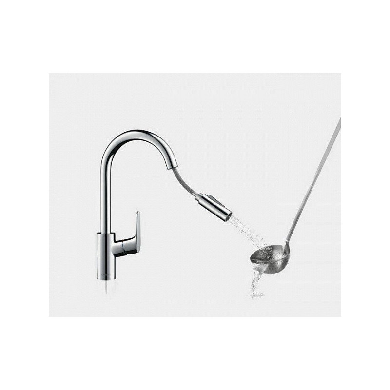 Смеситель Hansgrohe Focus для кухонной мойки с выдвижным душем 31815000, хром